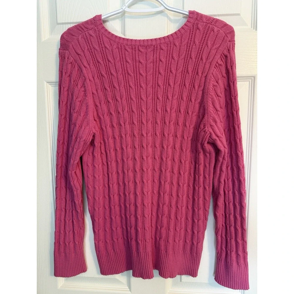 St Johns  Bay Pink Cable Knit Sweater Sz XL Preppy Cottage Coastal Grandpa Y2K
